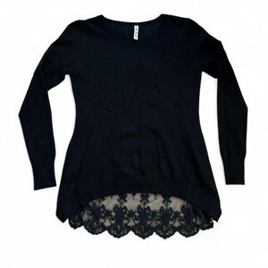Black sweater with layered lace